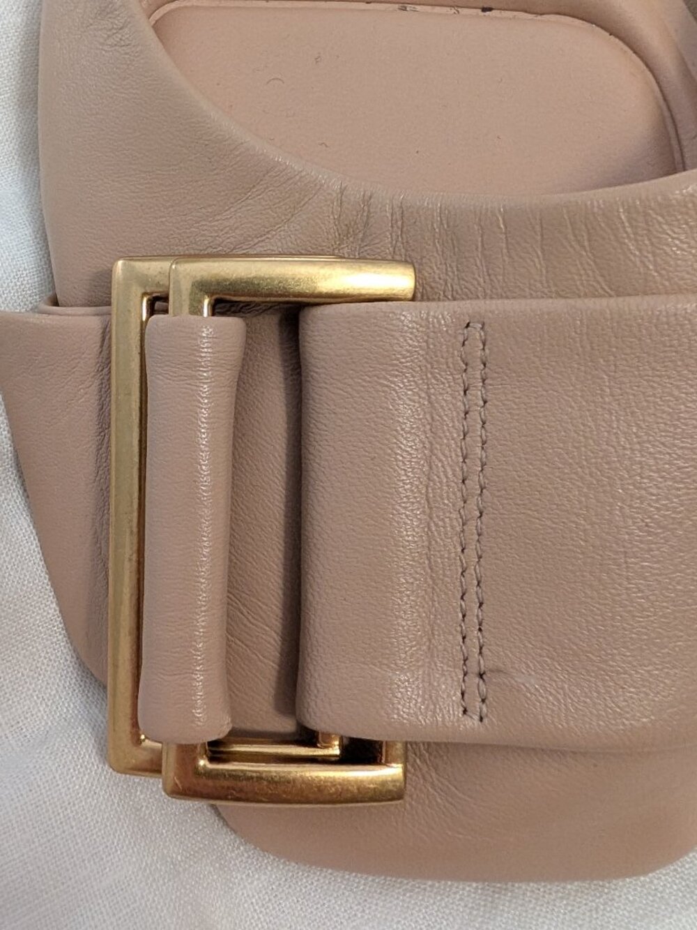 SARTO Nude Leather Square Toe Slingback Flats Gold Buckle Size 9.5